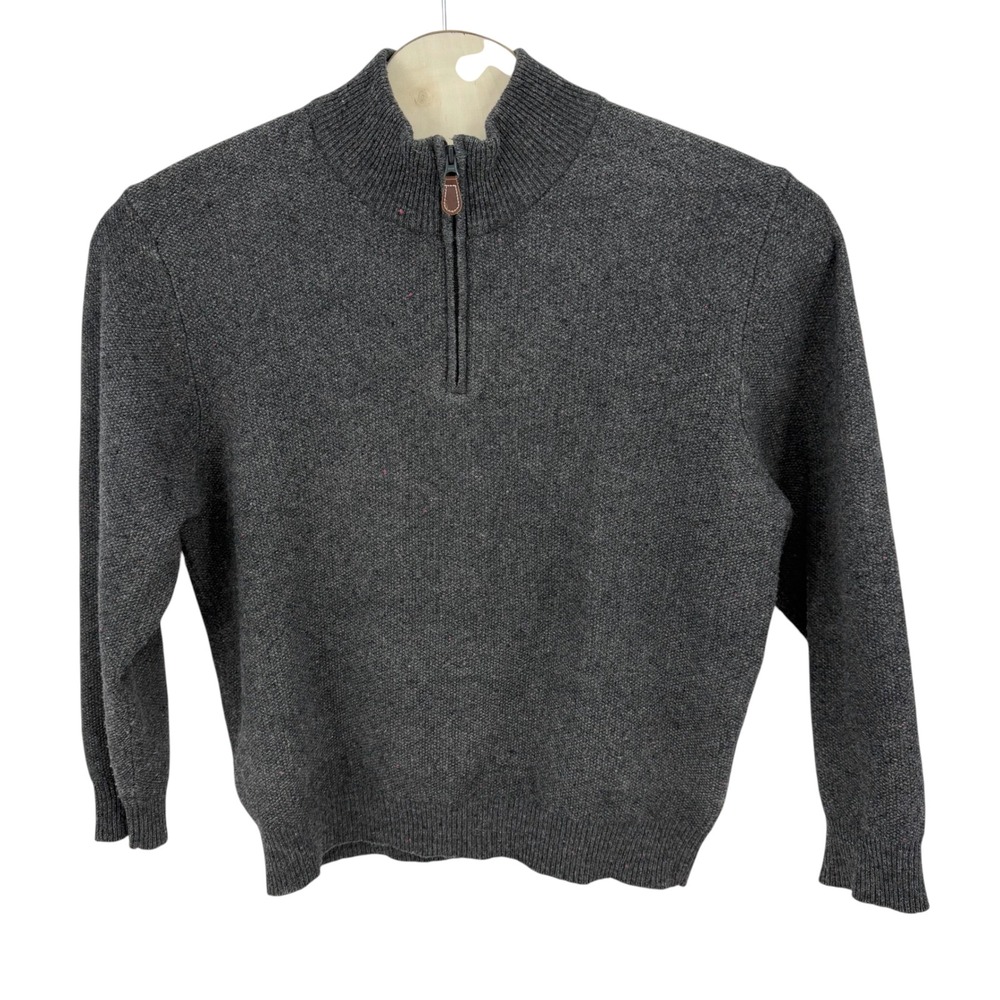 Jos. A. Bank Sweater Mens Large Gray Lambswool Blend Quarter Zip Pullover Preppy